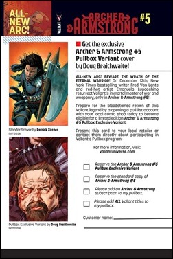 Archer & Armstrong #5 Pullbox Variant request form