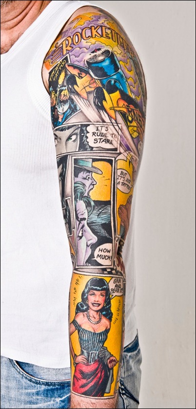 Dave Stevens’ The Rocketeer full sleeve tattoo
