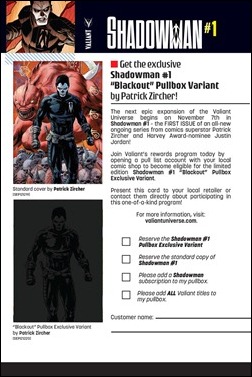 Shadowman #1 Pullbox Variant Order Form